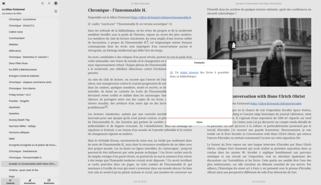 Le Sillon sur un lecteur libre EPUB. 